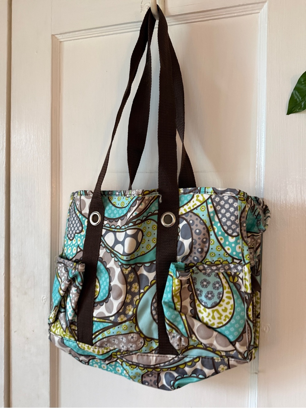 Thirty one Quilted Paisley Tote in Teal, Gray & Brown - Picture 2 of 11